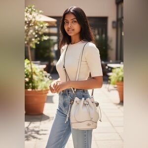 Coach 2016 Blossom White Leather Petal Tulip Bucket Bag Limited Addition